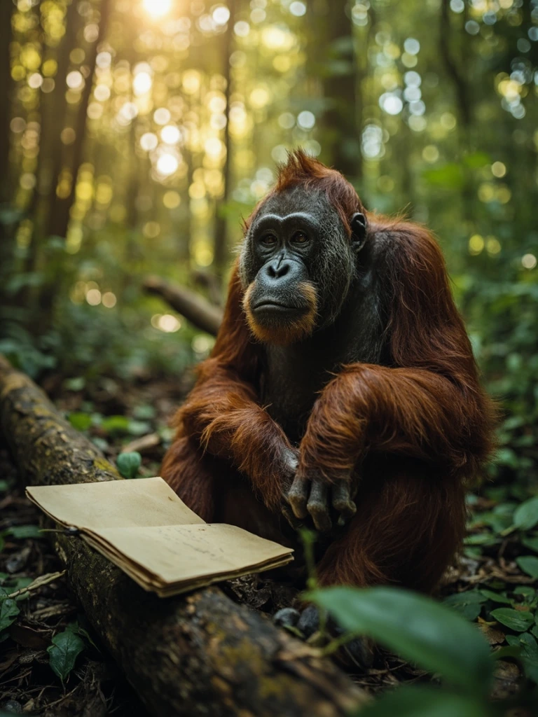 Researcher recording orangutan observations in the Danum Valley lowland forest.